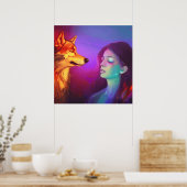 Girl en haar Wolf AI Generated Fantasy Pop Art Poster (Keuken)