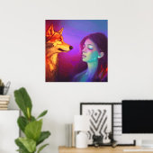 Girl en haar Wolf AI Generated Fantasy Pop Art Poster (Thuiskantoor)