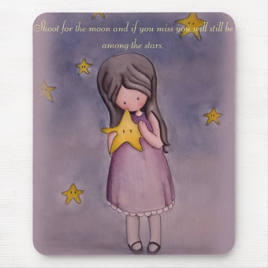 Girl en Kawaii Stars Inspirerend Quote Mousepad Muismat (Voorkant)