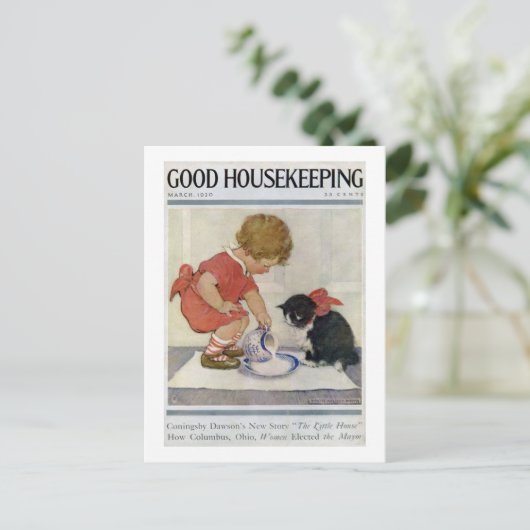 Girl en Kitten, Jessie Willcox Smith Briefkaart (Staand voorkant)