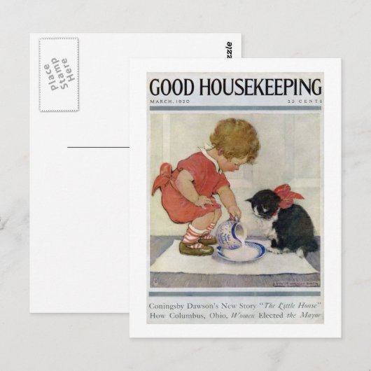 Girl en Kitten, Jessie Willcox Smith Briefkaart (Voorkant / Achterkant)