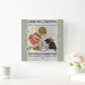 Girl en Kitten, Jessie Willcox Smith Vierkante Klok (Huis)