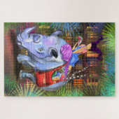 Girl en Rhino - Bibliotheek in Oerwoud - Fantasy Legpuzzel (Horizontaal)