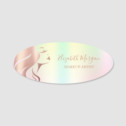 Girl Face Silhouette, Makeup Artist Holographic Naamplaatje (Voorkant)