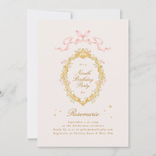 Girl Fairytale Princess Bow Pink Birthday Party Kaart (Voorkant)