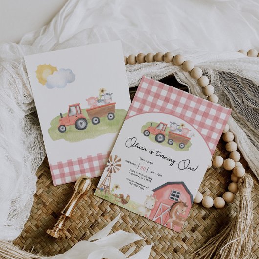 Girl Farm Animals Barnyard Birthday Invitation Kaart