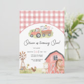 Girl Farm Animals Barnyard Birthday Invitation Kaart (Staand voorkant)