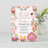 Girl Farm Animals Pink Barnyard Birthday Invitatio Kaart (Staand voorkant)