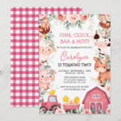 Girl Farm Animals Pink Barnyard Birthday Invitatio Kaart (Voorkant / Achterkant)