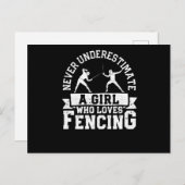 Girl fencer never underestimate a girl briefkaart (Voorkant / Achterkant)