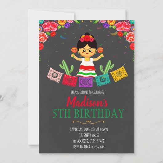 Girl fiesta verjaardagsuitnodiging kaart (Voorkant)