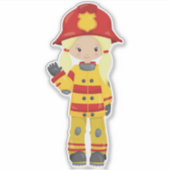 Girl Fireman, Vrouw brandweerman, Blonde Hair Sticker (Voorkant)