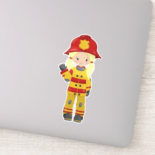 Girl Fireman, Vrouw brandweerman, Blonde Hair Sticker (Detail)