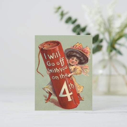 Girl Firework Firecracker Uitnodiging (Staand voorkant)