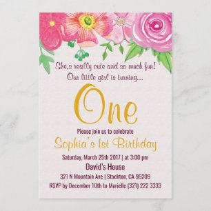 Girl First 1e Floral Birthday Party nodigt uit Kaart
