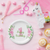 Girl First Birthday Bord Pink Green Floral (Feest)