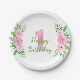 Girl First Birthday Bord Pink Green Floral