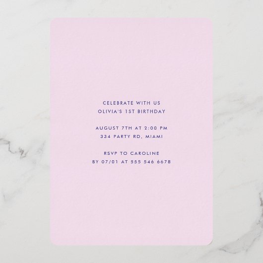 Girl First Birthday Confetti Pink Gold Folie Uitnodiging (Achterkant)