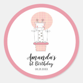 Girl First Birthday Giraffe Classic Round Sticker