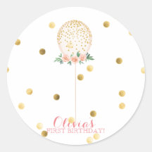 Girl First Birthday Gold Balloon stickers
