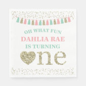 Girl First Birthday Party Napkins Pink Mint Gold Servetten (Voorkant)