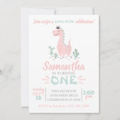 Girl First Birthday Waterverf Dinosaur Uitnodiging (Voorkant)