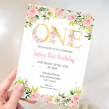 Girl First Birthday Waterverf Flowers