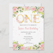 Girl First Birthday Waterverf Flowers Kaart (Voorkant)