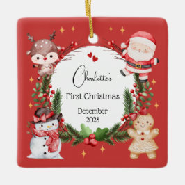 Girl First Christmas Reindeer Santa Tree Ornament