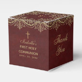 Girl First Commune Burgundy Gold Elegant Bedankdoosjes (Voorkant Zijde)