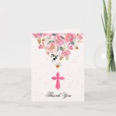 Girl First Commune Pink Floral Folded Bedankkaart (Voorkant)