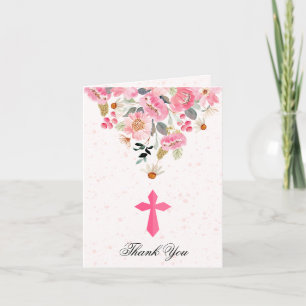 Girl First Commune Pink Floral Folded Bedankkaart