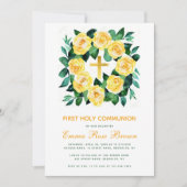Girl First Commune Yellow Roses Wreath Floral Kaart (Voorkant)