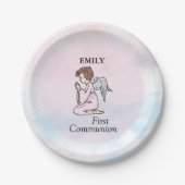 Girl, First Communion Angel Papieren Bordje (Voorkant)