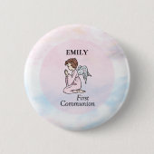 Girl, First Communion Angel Ronde Button 5,7 Cm (Voorkant)