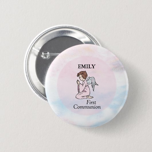 Girl, First Communion Angel Ronde Button 5,7 Cm (Voorkant /achterkant)