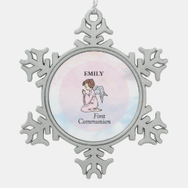 Girl, First Communion Angel Tin Sneeuwvlok Ornament