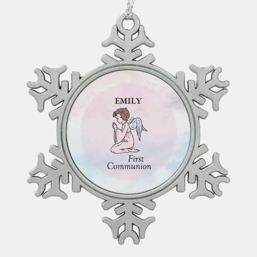 Girl, First Communion Angel Tin Sneeuwvlok Ornament (Voorkant)