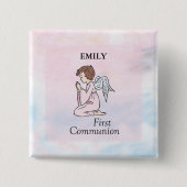 Girl, First Communion Angel Vierkante Button 5,1 Cm (Voorkant)