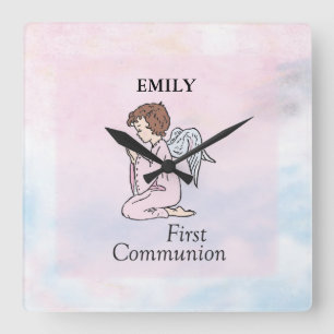 Girl, First Communion Angel Vierkante Klok