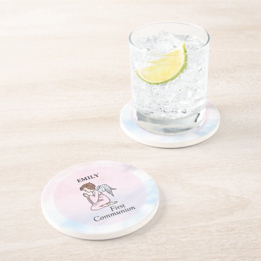 Girl, First Communion Angel Zandsteen Onderzetter (Zijkant)