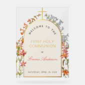 Girl First Communion Wildflowers Gold Arch Welcome Acryl Bord (Voorkant)