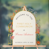Girl First Communion Wildflowers Gold Arch Welcome Acryl Bord (Neutraal)