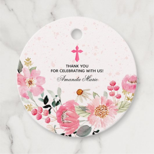 Girl First Community Waterverf Pink Floral Bedankjes Labels (Voorkant)