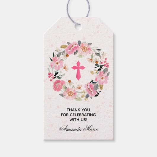 Girl First Community Waterverf Pink Floral Favor Cadeaulabel (Voorkant)