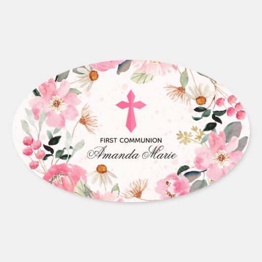 Girl First Community Waterverf Pink Floral Ovale Sticker (Voorkant)