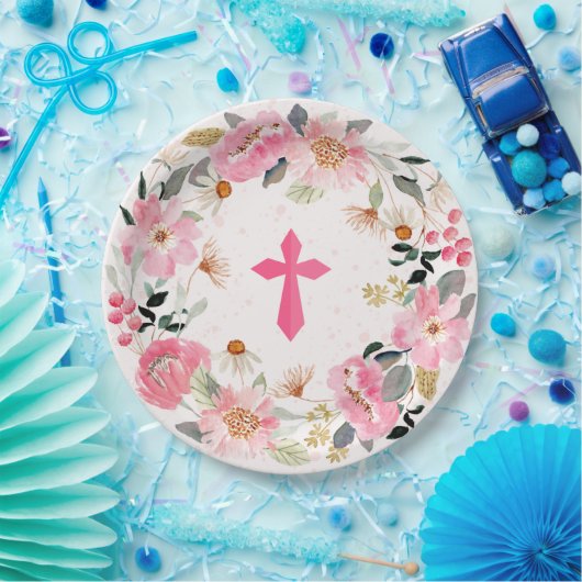 Girl First Community Waterverf Pink Floral Papieren Bordje (Feest)