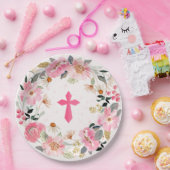 Girl First Community Waterverf Pink Floral Papieren Bordje (Feest)