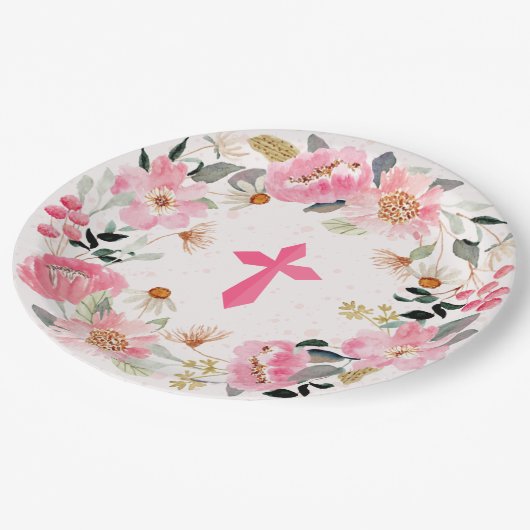 Girl First Community Waterverf Pink Floral Papieren Bordje (Gekanteld)