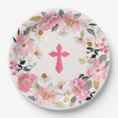 Girl First Community Waterverf Pink Floral Papieren Bordje (Voorkant)